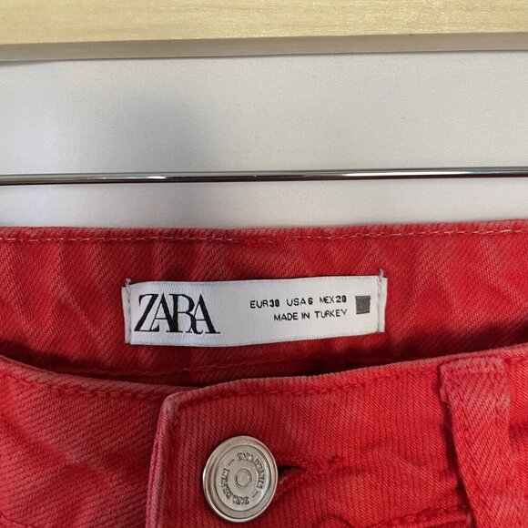 Zara denim bright red jeans statement bold women's size 6 pockets casual paris - Picture 3 of 6